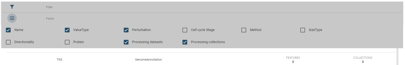 field selection dataset table